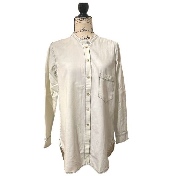 Sandrine Rose Women's Dust White Mandarin Collar Button Shirt Size S - Picture 2 of 10